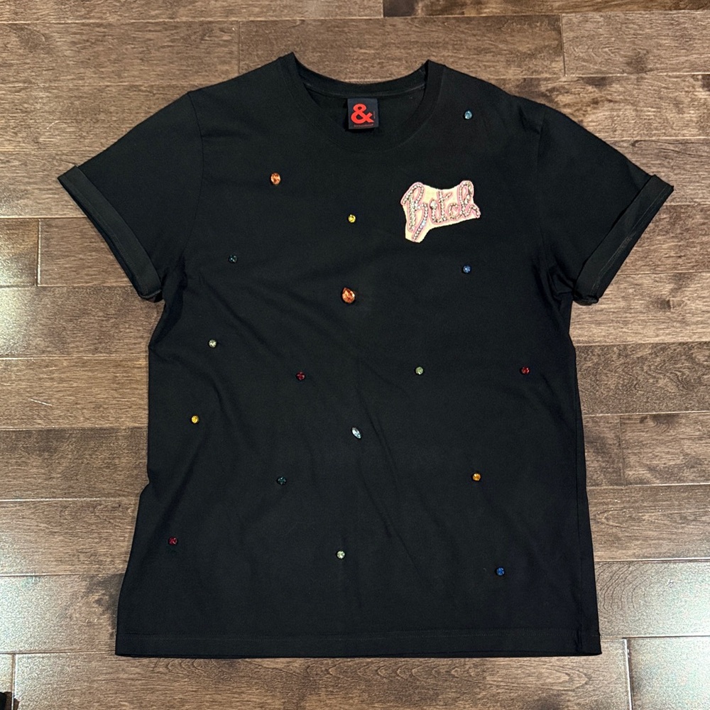Dolce & Gabbana Black Tee with Colorful Embellishments